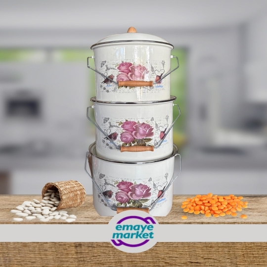 Emaye Patates Soğan Kovası Bakraç Yoğurt Tenceresi (24 cm10lt) (26cm13lt)(28cm16 lt) 3 lü SET