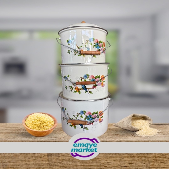 Emaye Patates Soğan Kovası Bakraç Yoğurt Tenceresi (24 cm10lt) (26cm13lt)(28cm16 lt) 3 lü SET