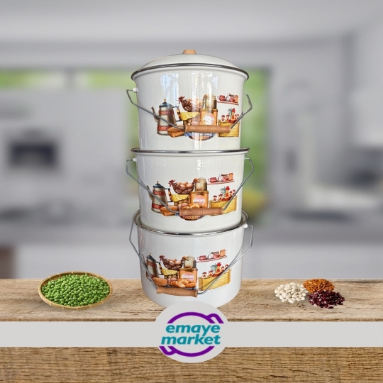 Emaye Patates Soğan Kovası Bakraç Yoğurt Tenceresi (24 cm10lt) (26cm13lt)(28cm16 lt) 3 lü SET