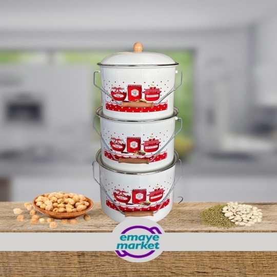 Emaye Patates Soğan Kovası Bakraç Yoğurt Tenceresi (24 cm10lt) (26cm13lt)(28cm16 lt) 3 lü SET