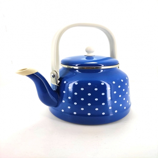 Emaye Çaydanlık 2,5 Litre Çinko Bitki Çayı Demliği Mavi Puantiyeli Çaydanlık